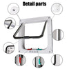Detail parts of a white 4-way locking pet door for dogs and cats, showing various components like the frame, latch, and locki