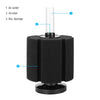 A black aquarium air pump and skimmer filter assembly showing the air outlet, air inlet, and bio-sponge components.