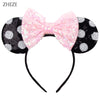 Pinker Pailletten-Mausohren-Haarreif mit schwarzen Polkadots