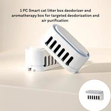 A white automatic cat litter box deodorizer and aromatherapy box is shown on a light surface.
