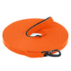 Orange waterproof PVC dog training leash with a padded handle rolled up for storage
