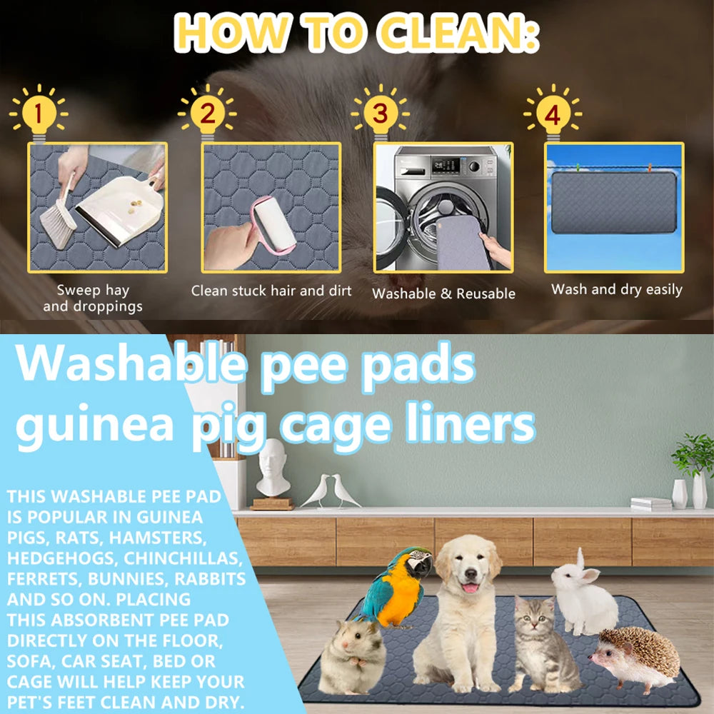 How to clean washable pee pads for guinea pig cage liners showing steps and product