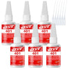 Collection de flacons de colle instantanée JXVX 401 avec diverses extrémités et pipettes.