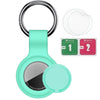 A silicone protective cover for an AirTag with a keyring attachment and separate wipe discs.