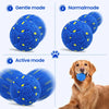 Drei Modi eines interaktiven blauen Hundesballs: Sanft, Normal und Aktiv, wobei einer von einem Goldfarben gespielt wird