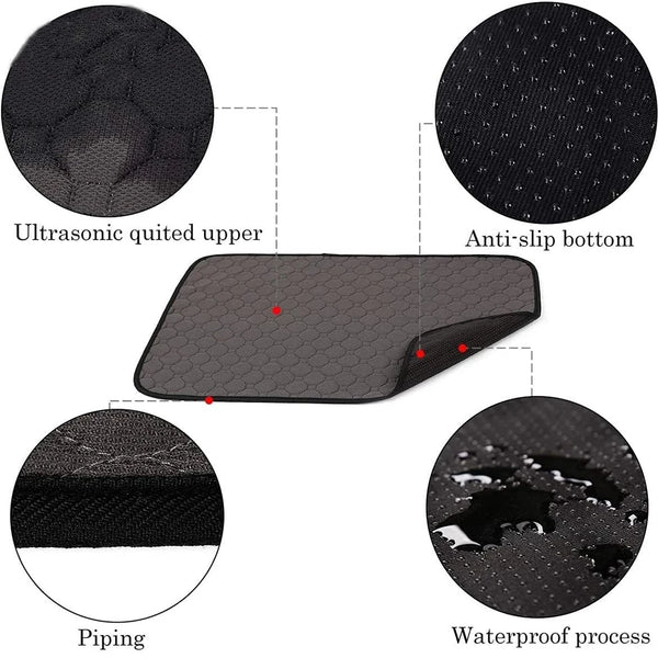 Diagram showing the components of a reusable non-slip fleece cage liner including an ultrasonic quited upper, anti-slip botto