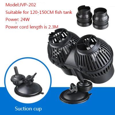 Black aquarium wave maker pump with suction cup for water circulation and oxygenation