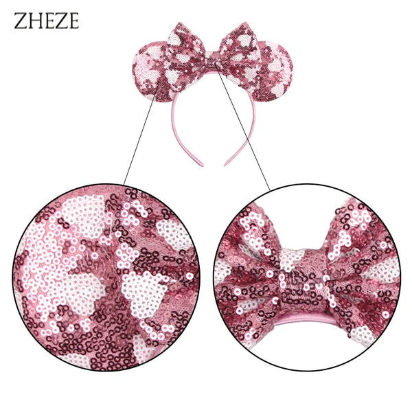 Pinker Pailletten-Mausohren-Haarband für Mädchen mit Schleifen-Design