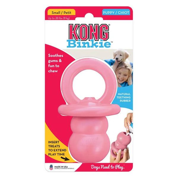 Pink KONG Binkie teething rubber chew toy for puppies and chiots