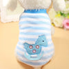 A light blue striped fleece vest with a blue cartoon duck design for a small dog or cat.