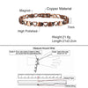 Nahaufnahme eines polierten Kupfer-Magnetarmbandes mit Magnet und Messleitfaden.