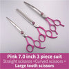 Pink 7.0 inch 3 piece suit of straight, curved, and large tooth grooming scissors