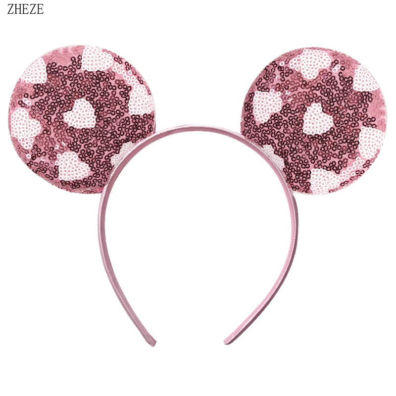 Pinkes Pailletten-Mausohren-Haarband mit Herzmuster