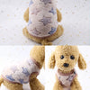 A fluffy golden dog wearing a cozy fleece puffer vest with a star pattern.
