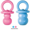 Pink and blue KONG Puppy Binkie teething chew toys shown side by side
