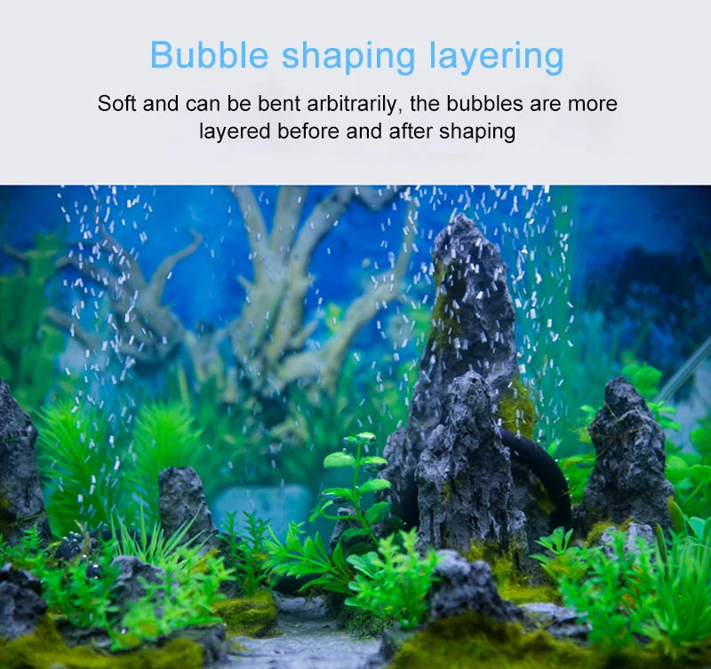 A close-up of a vibrant underwater scene featuring layered bubbles and aquatic plants.