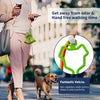 A person is walking a dog while using a hands-free poop bag dispenser attached to the leash.