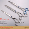 Silvery 7.5 inch 3 piece suit of straight, curved, and large tooth grooming scissors