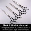 Black 7.5 inch 4 piece suit of professional pet grooming scissors including straight and curved options