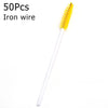 A single yellow iron wire brush with white handle is shown against a white background.