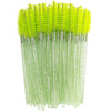 A bundle of disposable green eyelash brushes with bright yellow bristles.