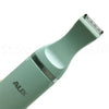 A light green quiet USB rechargeable pet grooming trimmer with a metal guard visible.
