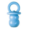 Light blue KONG Puppy Binkie teething chew toy with a handle and base.
