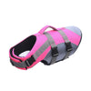 A bright pink and gray reflective summer life jacket for dogs.