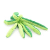 A plush sea turtle toy with green and yellow stripes, designed as an interactive dog toy.