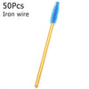 A single blue iron wire brush with a golden handle.