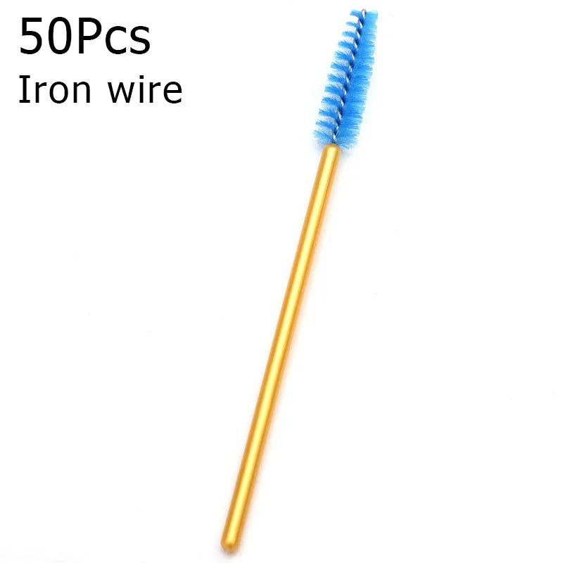 A single blue iron wire brush with a golden handle.