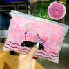 A clear plastic bag filled with pink and white colorful disposable elastic hair bands featuring a duck design.