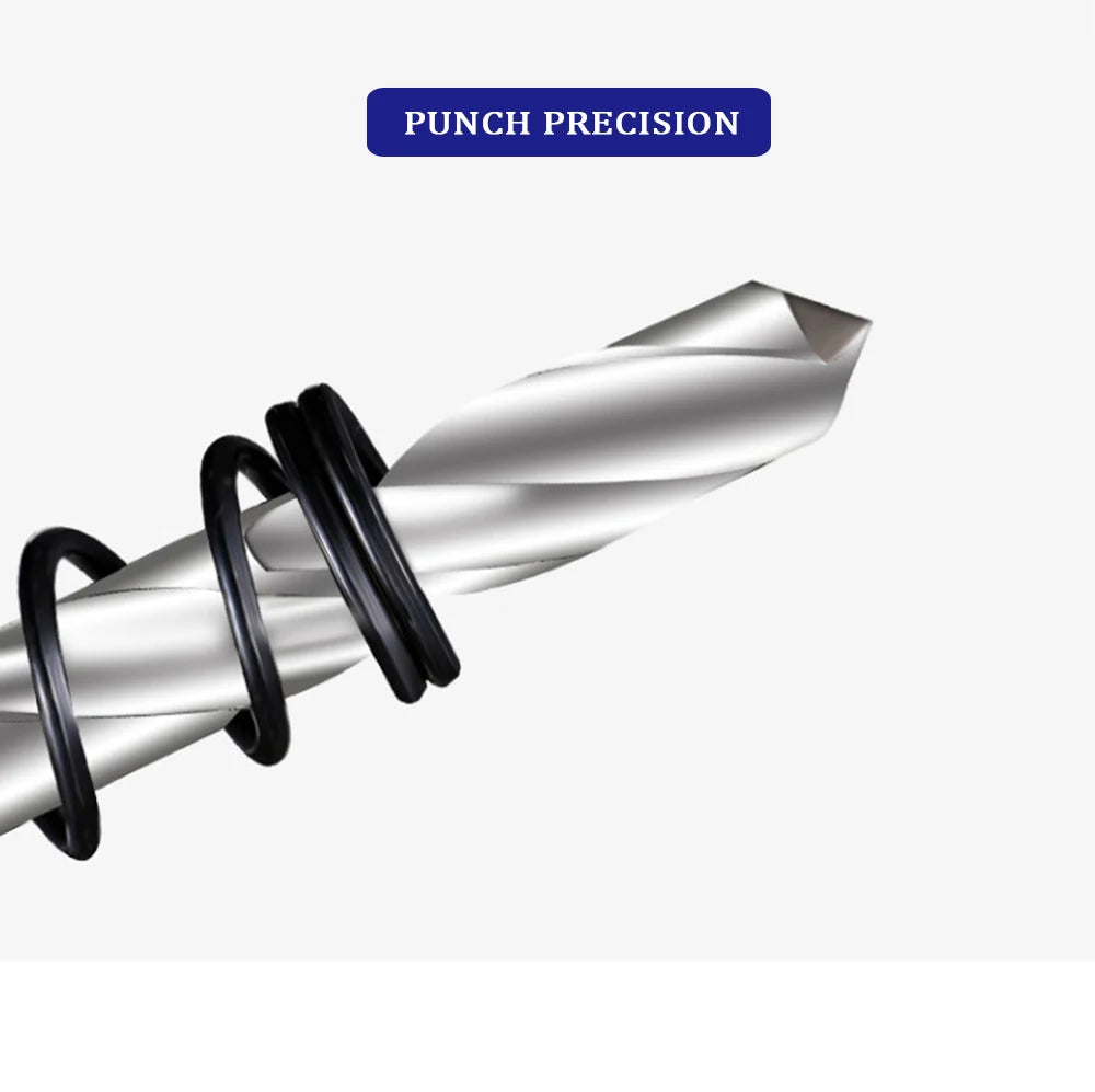 A close-up view of a silver bi-metal hole saw with black gripping rings, demonstrating punch precision.