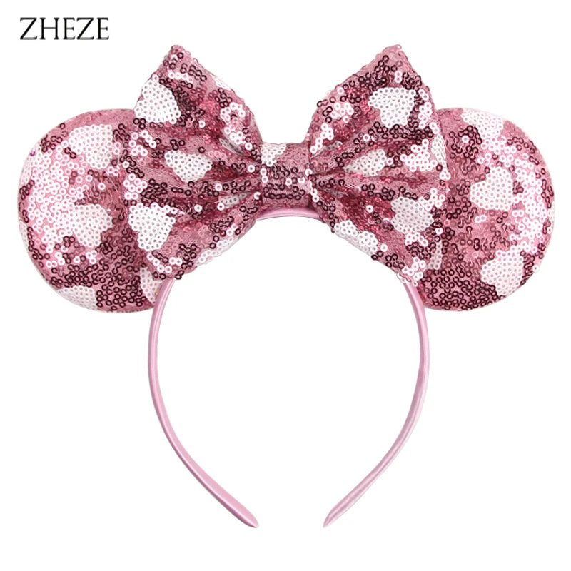 Pinker Pailletten-Mausohren-Haarreif mit Schleifen-Design