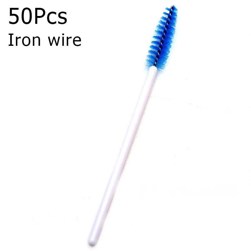 A white silicone brush with blue bristles, packaged as 50 pieces of iron wire.
