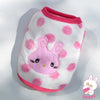 A pink fleece puffer vest with white polka dots featuring a cute rabbit face for small dogs and cats
