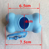 Light blue plastic dog waste bags with a dispenser and attached chain.