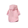 A pink premium fleece dog coat and hoodie with a hood.