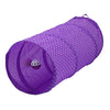 Purple collapsible cat tunnel play tube with a ball at the end
