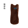 A dark brown plush catnip chew toy with blue eyes.