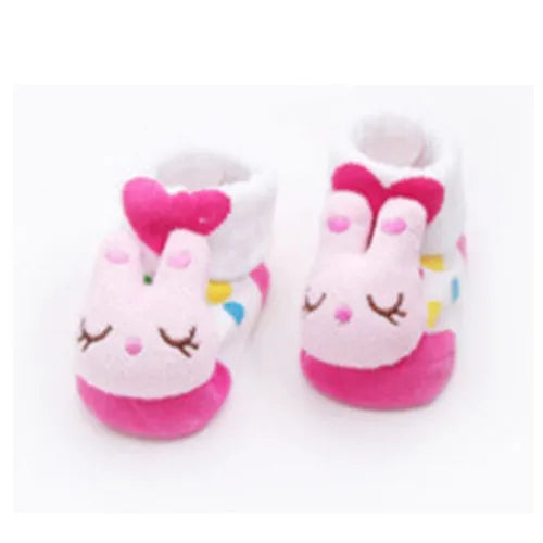 Paar rosa und weißer flauschiger Cartoon-Hasenbaby-Socken für Kleinkinder