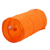 Orange collapsible cat tunnel play tube with a ball inside