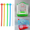 A set of five plastic bird perch stands in red, yellow, green, blue, and white colors.