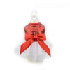 A red sequined princess dog dress with a bow and white tulle skirt displayed on a mannequin.