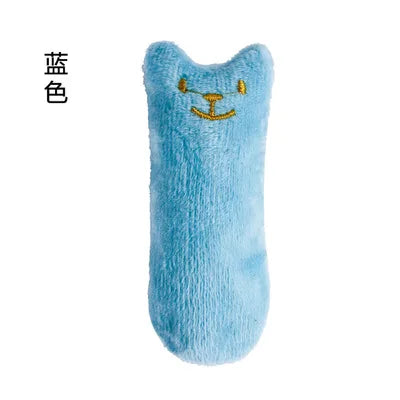Light blue catnip chew toy plush interactive teeth grinding kicker.