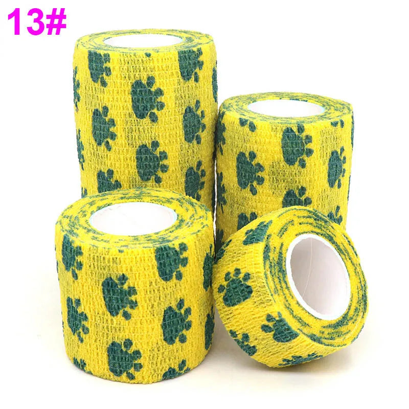 Roll of yellow printed self-adhesive elastic bandage tape