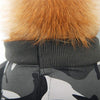 Back view of a breathable pet recovery suit for dogs and cats with orange fur and gray fabric.
