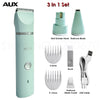 A teal AUX 3 in 1 set of nail grinder head pedicure blade brush and USB cable for pet grooming