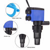Diagram showing the components of a 3-in-1 submersible aquarium filter pump including the water outlet tube, suction cup, and