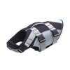 A black and silver reflective summer life jacket for dogs.